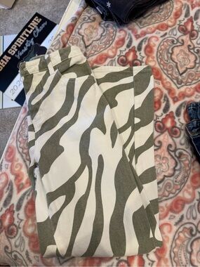 Zebra Print High-Rise Jeans in Olive & Cream